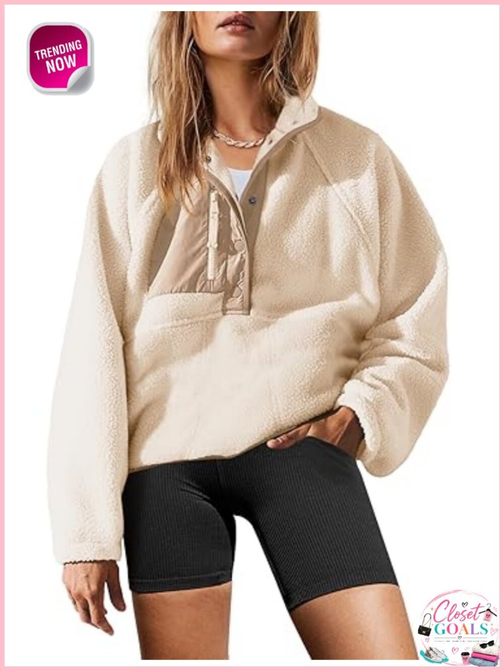Womens Sherpa Fleece Pullover Sweatshirt Button Down Jacket with Pockets